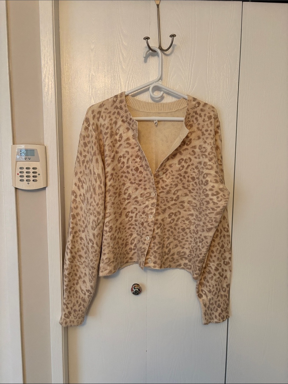 Aerie Leopard Print Teddy Cardigan - Beige